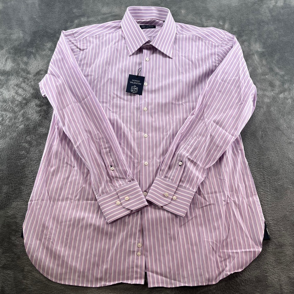 NWT Giorgio Valentini Men Dress Shirt Large 16-16.5 Lavender Pink Striped Cotton